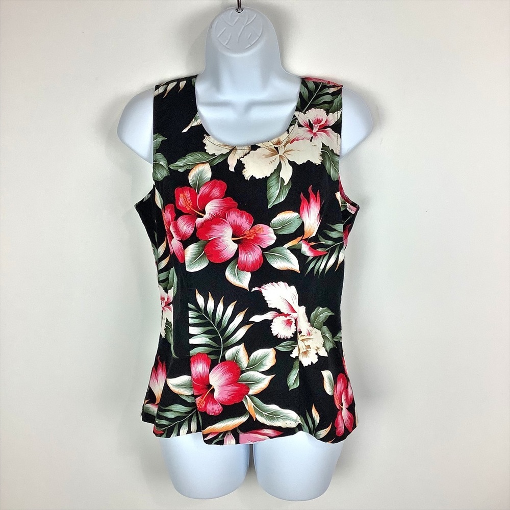 Vintage KY’s International Fashion Floral Tropical Sleeveless Blouse Size Medium